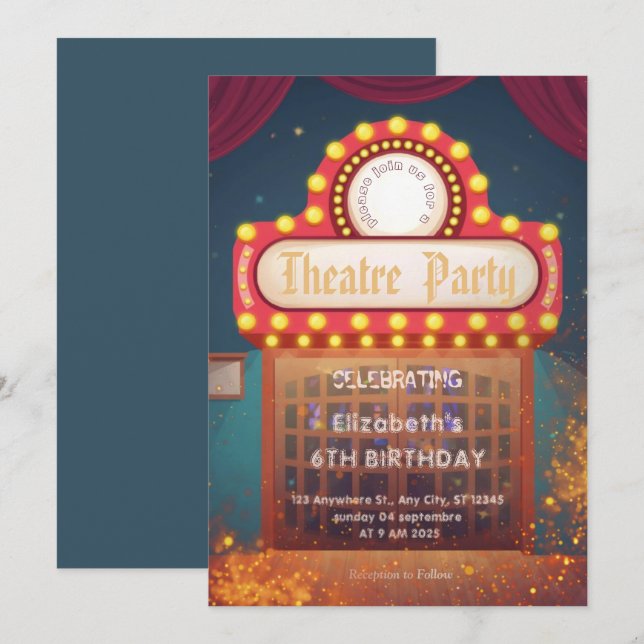 Theatre Marquee Party Invitation – Birthday invite Einladung (Vorne/Hinten)