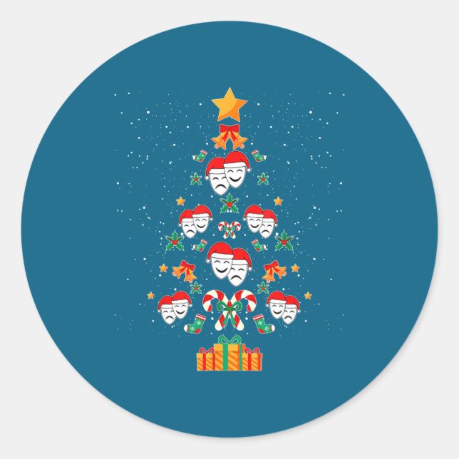 Theatre Masks Drama Actor Actress Christmas Tree X Runder Aufkleber (Vorderseite)