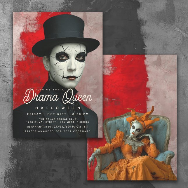 Theatrical Drama Queen Halloween Party Einladung (Invitation available in both printed and instant download digital formats.)