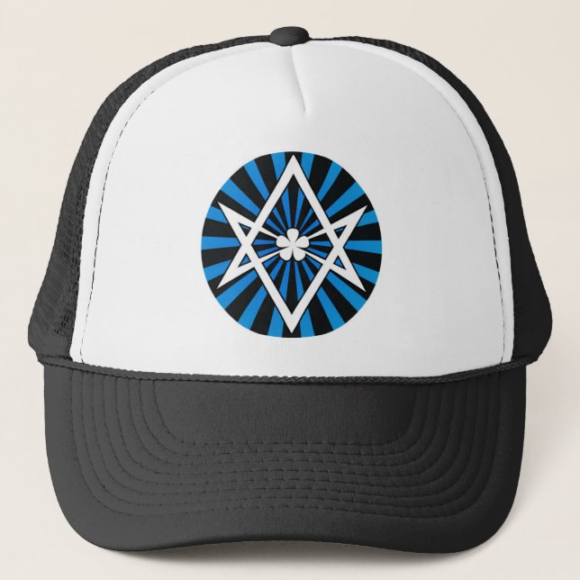 Thelema Unicursal Hexagram-Blau-Sonnendurchbruch Truckerkappe (Vorderseite)