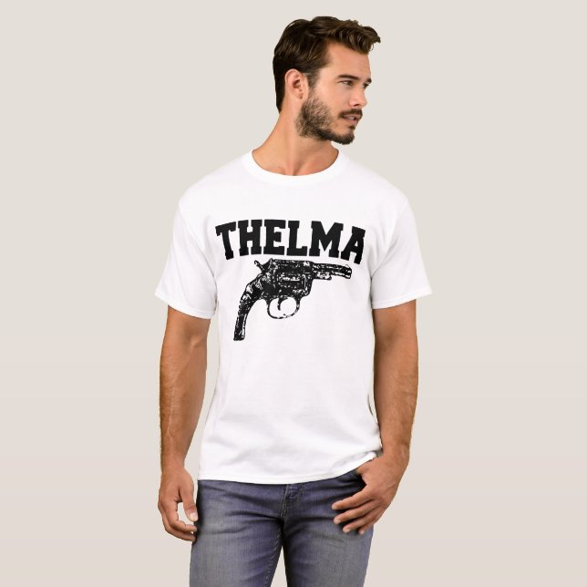 Thelma und Louise SCHIESSEN Bild Set von grauem T-Shirt (Vorne ganz)