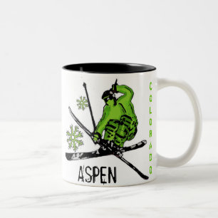 Thema Aspen Colorado grüne Skier-Kaffee-Tasse Zweifarbige Tasse