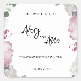 Thema Blumenhochzeit Quadratischer Aufkleber