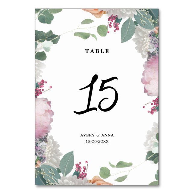 Thema Blumenhochzeit Tischnummer (Vorderseite)