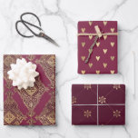 Thema Burgund und Gold Paris Geschenkpapier Set<br><div class="desc">Vintages Pariser Bordeaux- und Goldverpackungspapier in drei verschiedenen Stilen.</div>