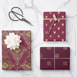 Thema Burgund und Gold Paris Geschenkpapier Set
