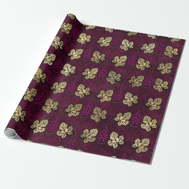 Thema Burgundy Plum und Gold Wein Geschenkpapier (Ungerollt)
