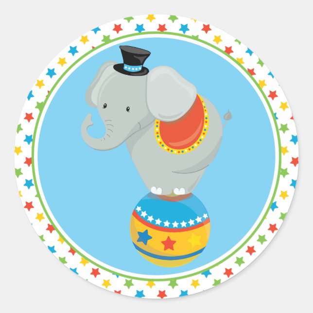 Thema "Circus" | Elefant auf Circus Ball Runder Aufkleber (Vorderseite)