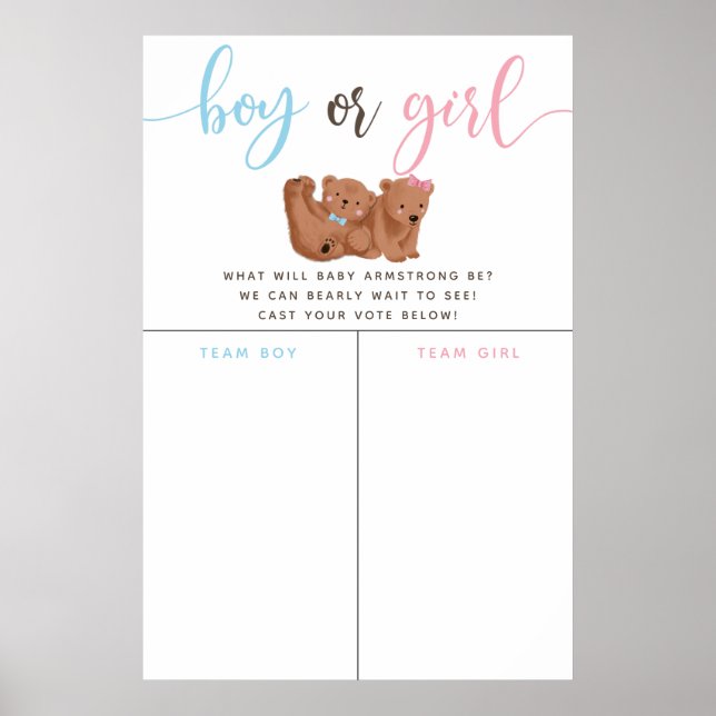 Thema "Cub Bear Gender Reveal Voting Sign" Poster (Vorne)