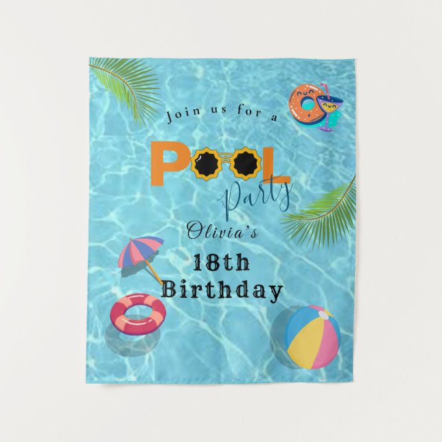 Thema der Geburtstagsfeier im Pool Wandteppich (Vorderseite)