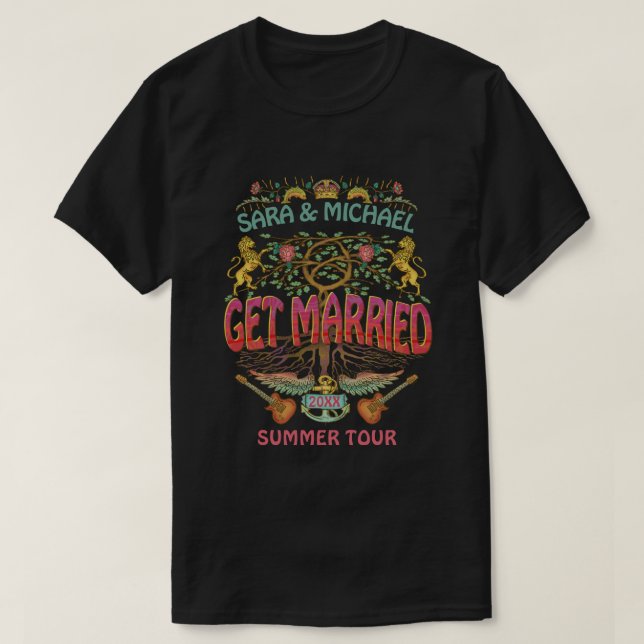 Thema des verheirateten Wedding Retro 70er Band Co T-Shirt (Design vorne)