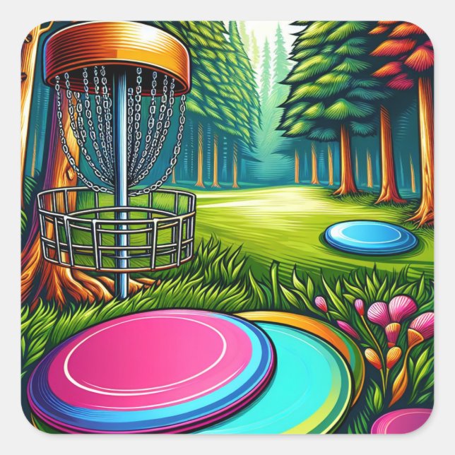 Thema "Disk Golf and Eagle" Quadratischer Aufkleber (Vorderseite)