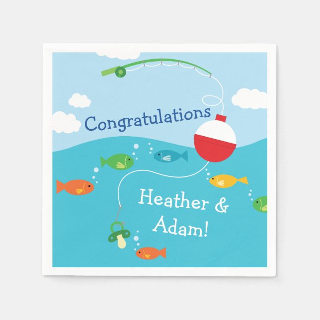 Thema Fischerei Kinderdusche für Fischer Serviette (Vorderseite)