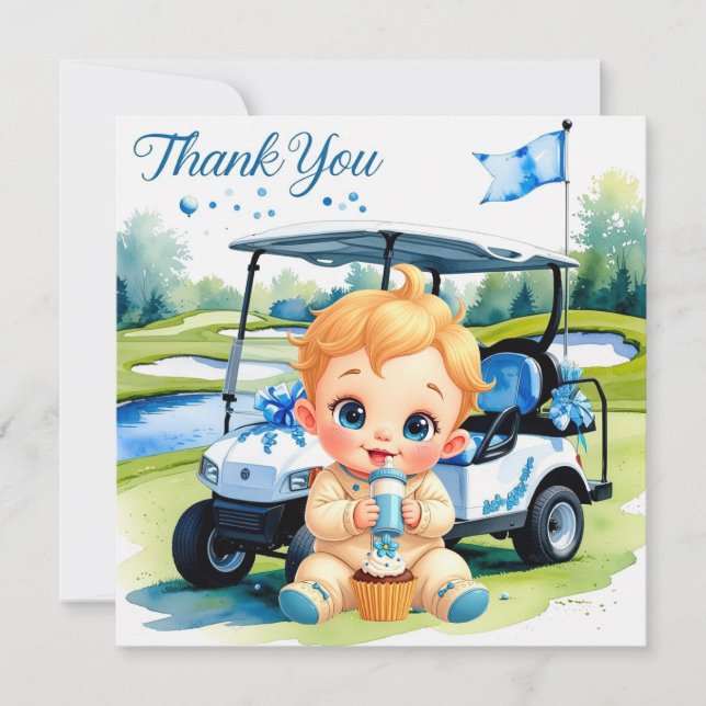 Thema Golf Baby Shower Boy Dankeskarte (Vorderseite)