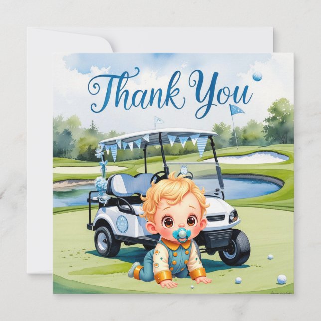 Thema Golf Baby Shower Boy Dankeskarte (Vorderseite)