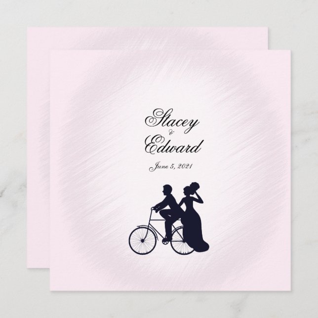 Thema Hochzeit mit dem Fahrrad Rosa Einladung (Vorne/Hinten)