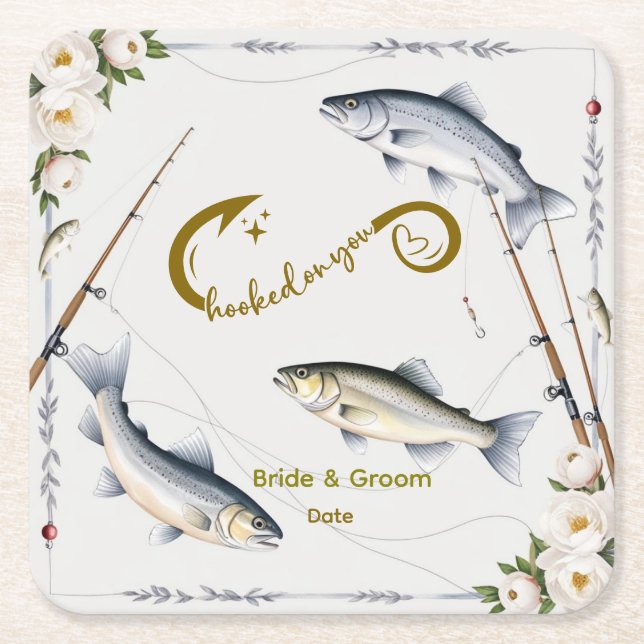 Thema Hochzeitsfischerei für Angelliebhaber Papier Rechteckiger Pappuntersetzer (Vorderseite)