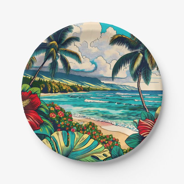 Thema hübsche Hawaiianische Insel Pappteller (Vorderseite)