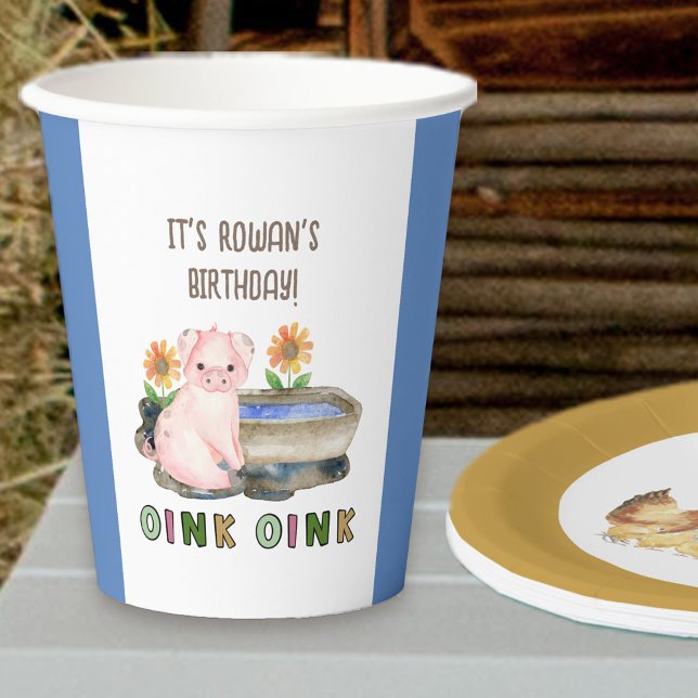 Thema Landwirtschaft rosa Rosa Kindergeburtstag Pa Pappbecher (Farm themed birthday party paper cups with personalized wording)