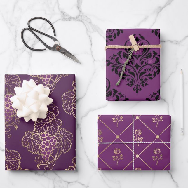 Thema lila und Gold Paris Geschenkpapier Set (Vorderseite)