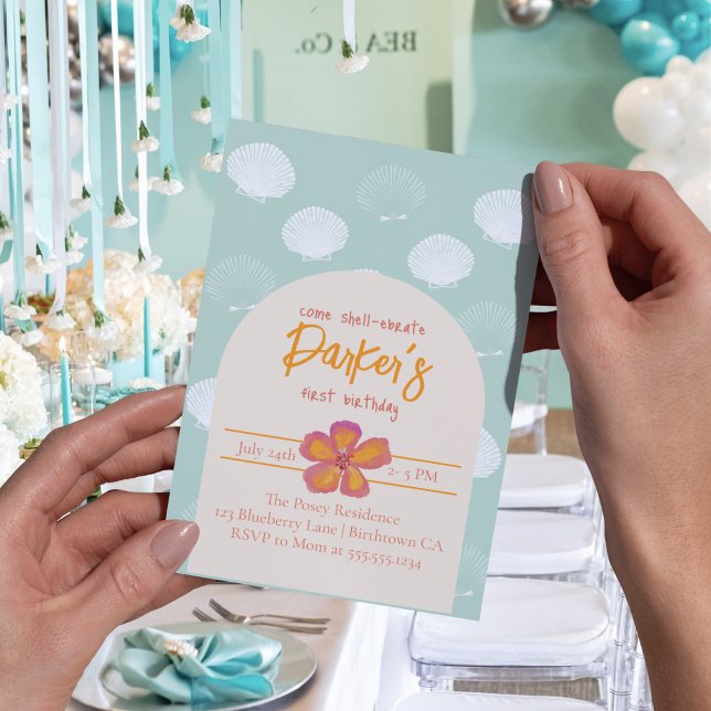 Thema "Muschel" des Party "Küstenstrand" Einladung (Get ready to shell-ebrate with this charming coastal beach party theme! )