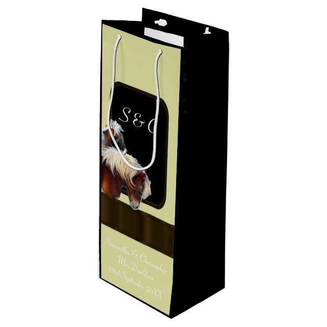 Thema Pferde und Pferde Geschenktüte Für Weinflaschen (Vorderseite Schrägansicht)