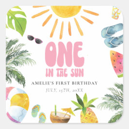 Thema Poolside 1. Geburtstag Quadratischer Aufkleber