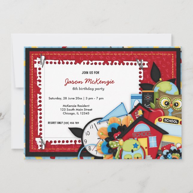 Thema Schulgeburt Einladung (Vorderseite)