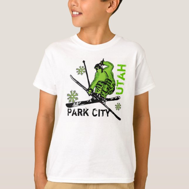 Thema-Skifahrer-Jungent-stück Park City Utah T-Shirt (Vorderseite)