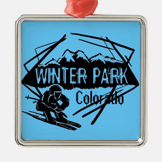 Thema-Skiverzierung Winter-Park-Colorados blaue Silbernes Ornament (Vorne)