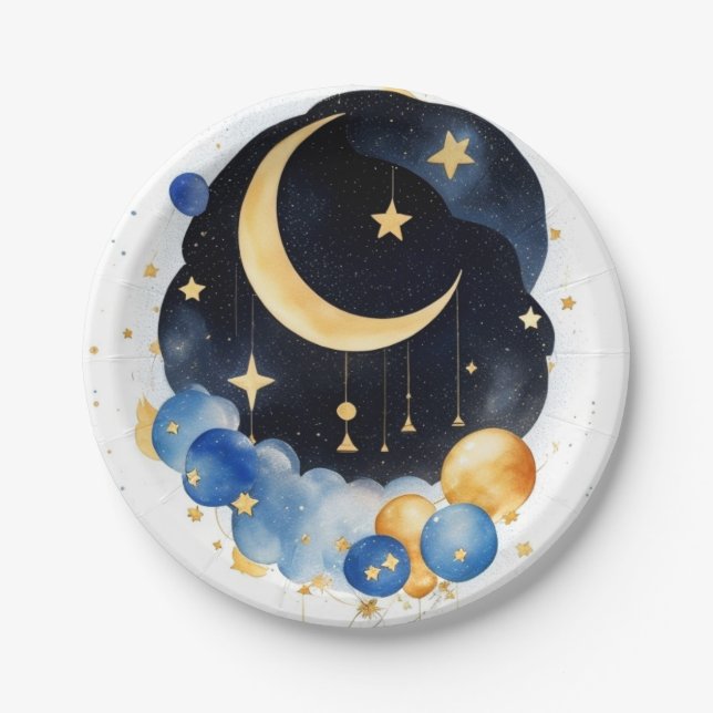 Thema "Sky Baby Shower Moon & Stars" Pappteller (Vorderseite)