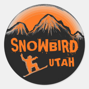 Thema Snowbird-Utahs orange Snowboardaufkleber Runder Aufkleber
