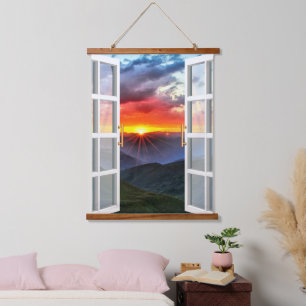 Thema Sonnenuntergang Wandteppich Mit Holzrahmen