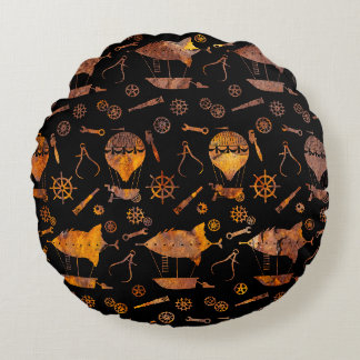 Thema "Super Colorful Rust Steampunk Airships" Rundes Kissen