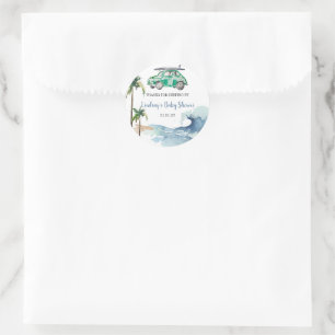 Thema Surfen Kinderdusche Einladung Beach Baby Runder Aufkleber
