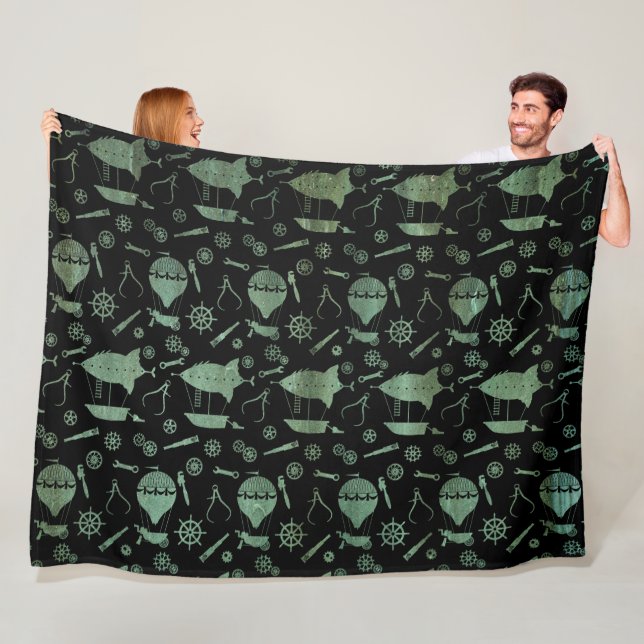 Thema "Verdigris Bronze Steampunk Airships" Fleecedecke (Beispiel)