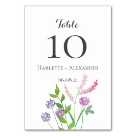 Thema Wildblumen Tischnummer