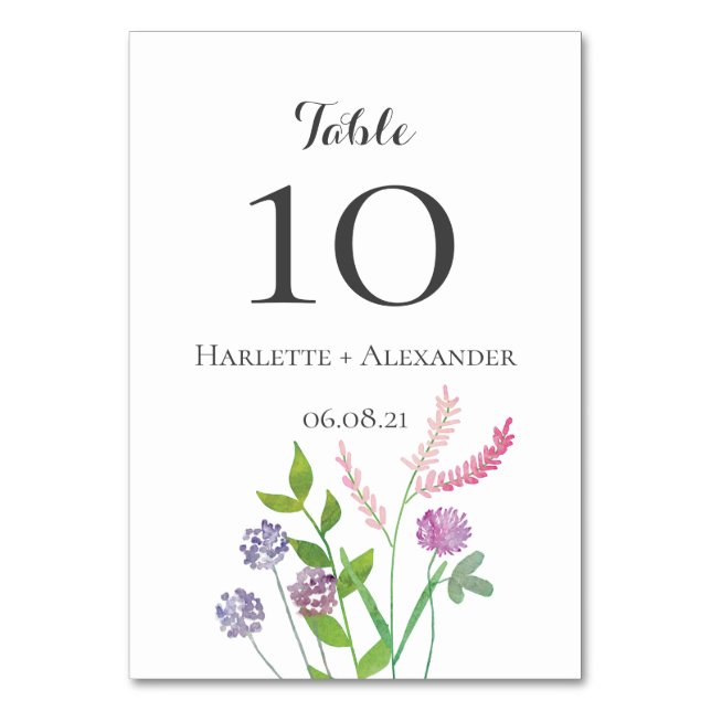 Thema Wildblumen Tischnummer (Vorderseite)