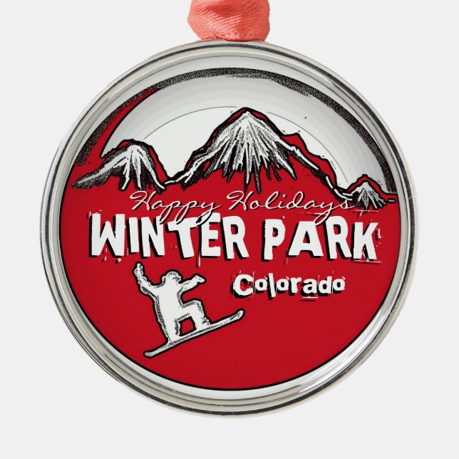 Thema Winter-Park-Colorados rote Silbernes Ornament (Vorne)