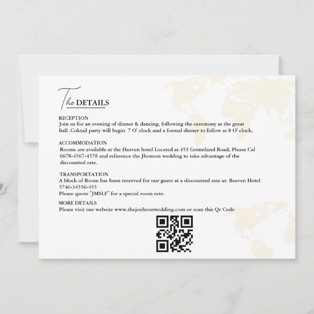 Thema "Zielreise" Hochzeit Details Karte (Vorderseite)