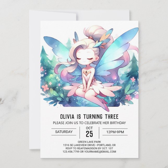 Theme Adorable Fairy Birthday Einladung (Vorderseite)