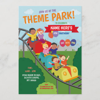 Theme Park Rollercoaster Rides Geburtstagsparty Einladung