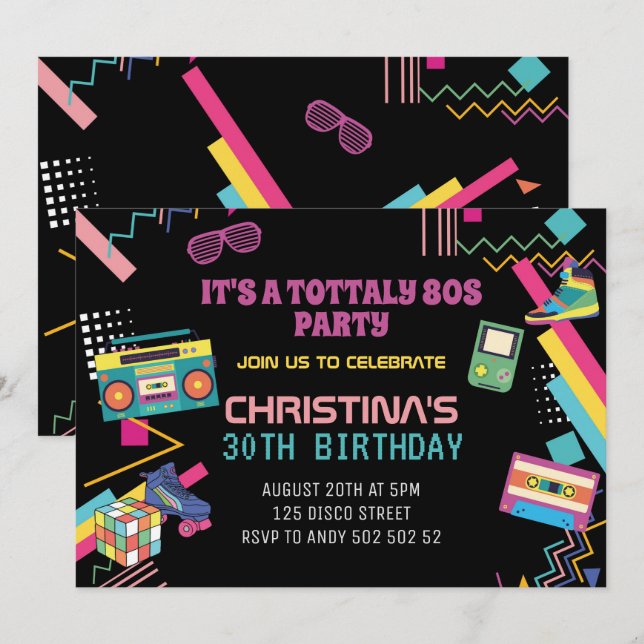 Themed Retro 80er Disco Party I Liebe Die 80er Jah Einladung (Vorne/Hinten)