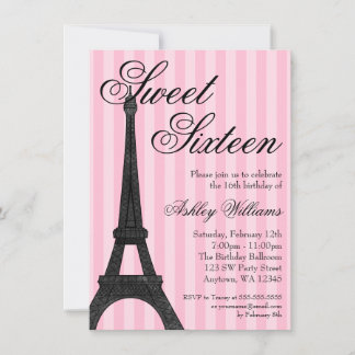 Themenorientierter Geburtstag rosa Streifen-Paris Einladung