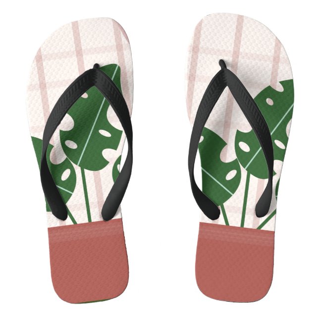 Themenwelt Monstera Terracotta Kariert Flip Flops (Fußbett)