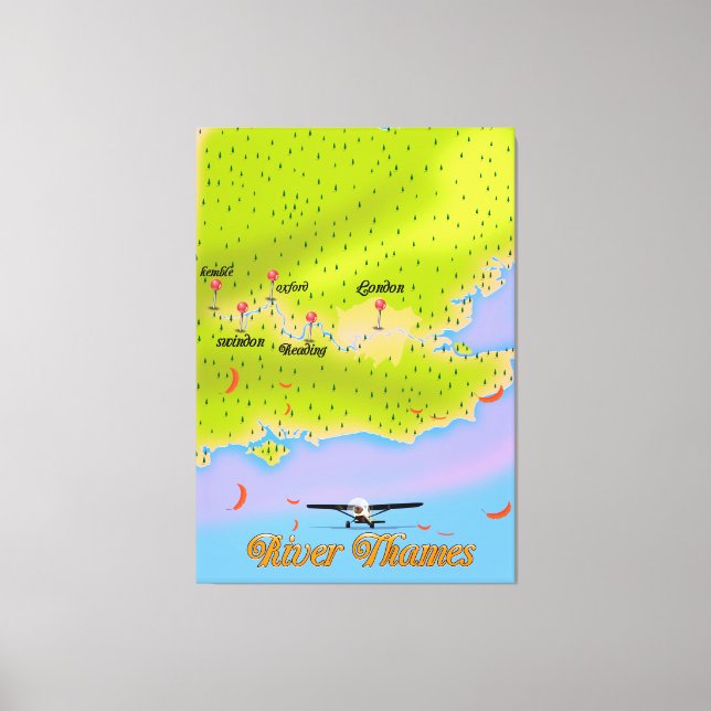 Themse London - England-Karte Leinwanddruck (Vorderseite)