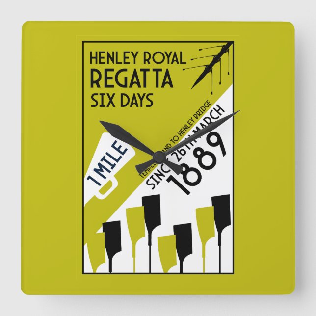 Themse Regatta - Vintage Retro Style Rowing Quadratische Wanduhr (Vorderseite)