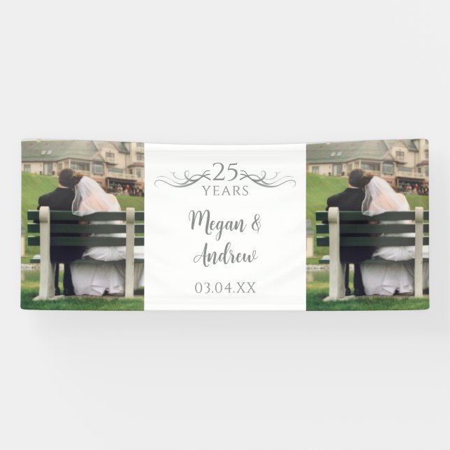 Then and Now Script 25th Wedding Anniversary Party Banner (Horizontal)