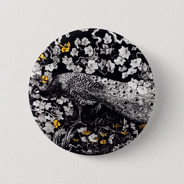 Theo Van Hoytema Retro Peacock Clip Art Black und Button (Vorderseite)