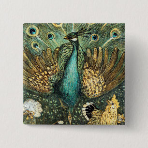 Theo Van Hoytema Vintag Peacock Open Wings Peafow Button